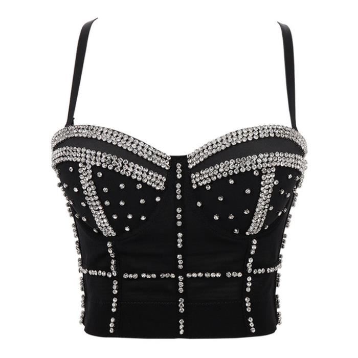 Femme Corset Clubwear Strass colore Punk Bustier de fete Haut court Corset Push Up Lingerie a la taille Hauts de fete Noir Noir Cdiscount Pret a Porter