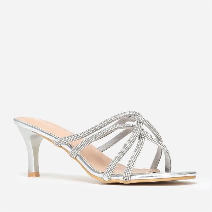 Mules argentees sale talons