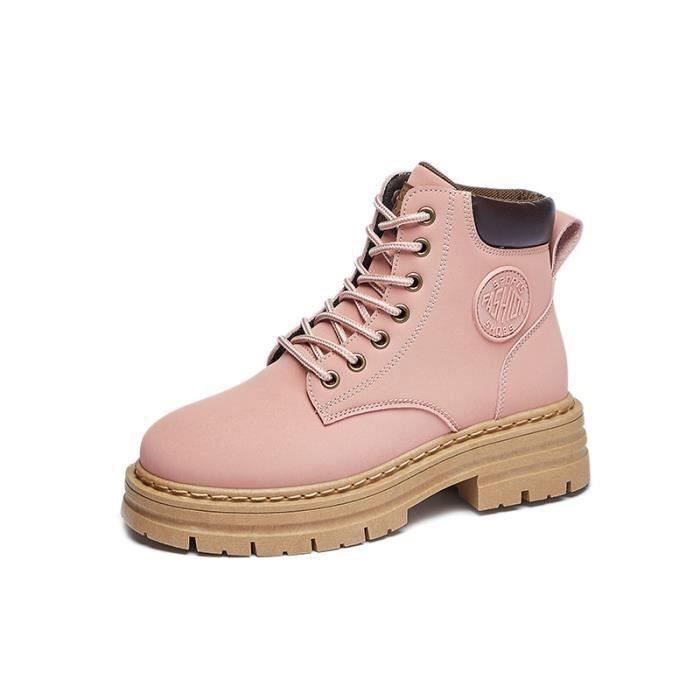 Martin Bottes Femme Militaires Chaussures Cuir Rose Bottes Cheville Rose Cdiscount Chaussures