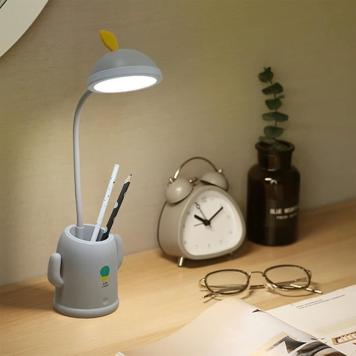 Lampe de bureau pour enfants avec port de charge USB 3 lumières réglables pour les yeux avec contrôle tactile avec col de cygne réglable sans fil avec porte-stylo pour chambre denfant