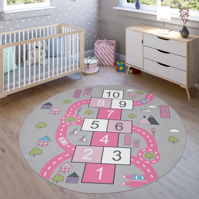 tapis pour enfant chambre d enfant tapis de jeu motif rues marelle rose o 160 cm rond achat vente tapis cdiscount
