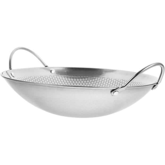 Wok En Acier Carbone Pré-assaisonné Dexam School Of Wok - Diamètre 27 Cm, Fond Plat, Poignée Bambou, Compatible Induction