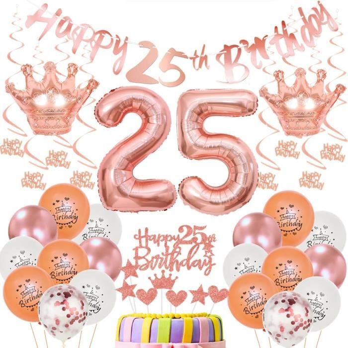 Décoration d'anniversaire 25 ans, ballon noir, 25e anniversaire homme femme, noir 25e anniversaire homme, décoration de gâteau 25e anniversaire femme, ballon noir 25e décoration de fête
