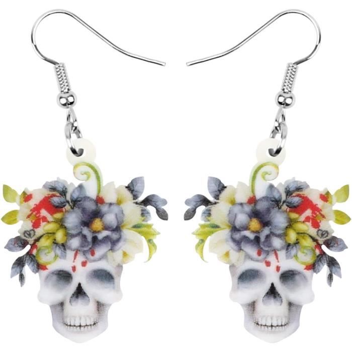 Boucles D’oreilles Crâne Sucre Skull – 2 Paires Acrylique Motif Jour Des Morts