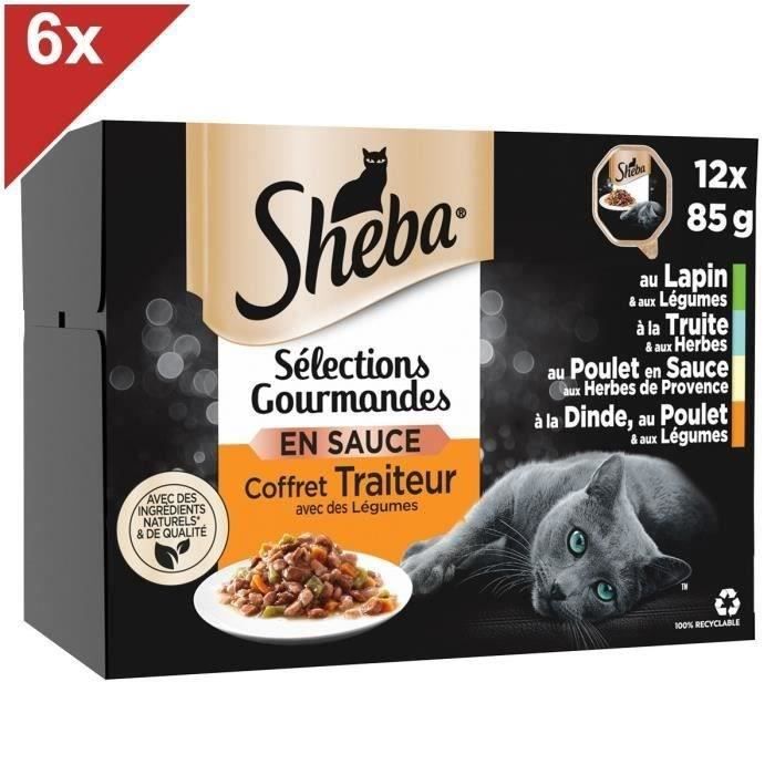 Meilleurs prix pour SHEBA - Barquettes en sauce pour chat - 4 variétés avec légumes - 85g (12x6)