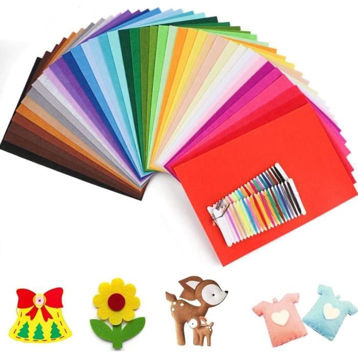 48 Tissu en Feutrine Set,40 Couleurs Feutrine Tissu 20 x 30cm avec 7 Accessoires de