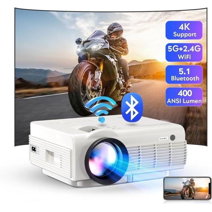 Projecteur Vidéo 4K Portable WiFi 6 & Bluetooth 5.4 - Full HD 1080p - Auto Keystone - Pour Film, Gaming, Extérieur