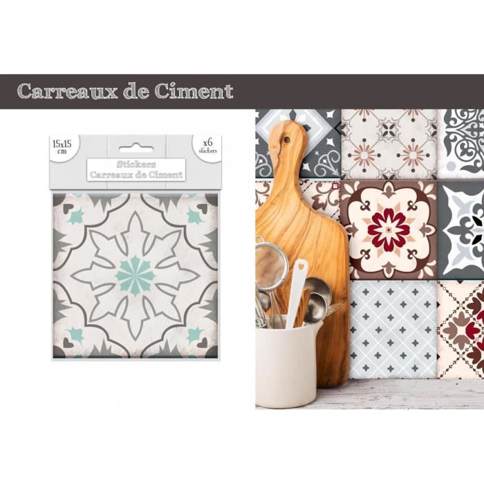 Lot De 6 Stickers Carreaux De Ciment Vert Motif 2 Stc Achat