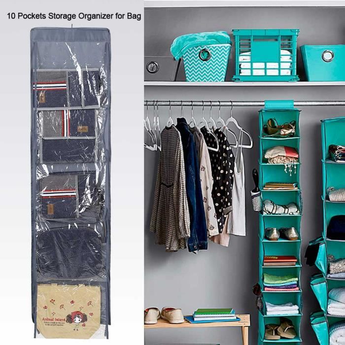 Organisateur Armoire Vêtements 15 Poches - Rangement Suspendu Pliable Étanche Gris