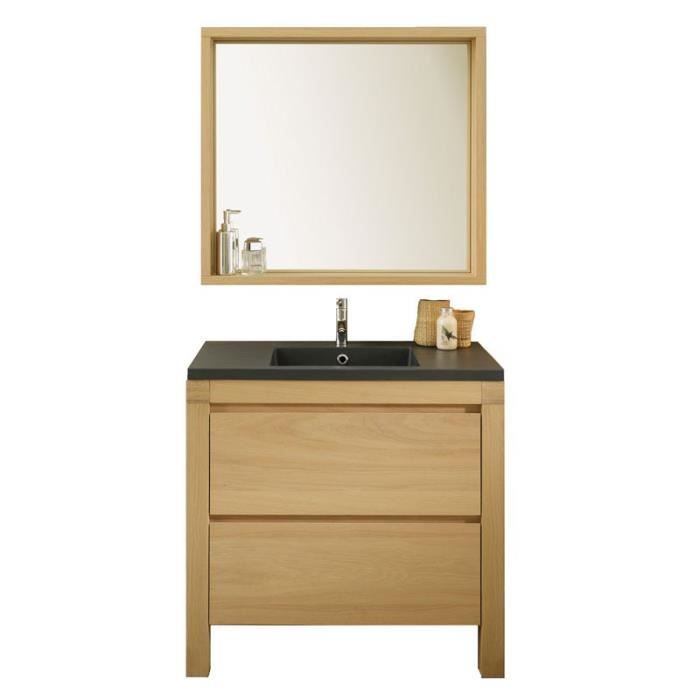 Meuble salle de bain PMR ANDY 90 cm bois et blanc + miroir Rotary- Vasque à droite | Leroy Merlin
