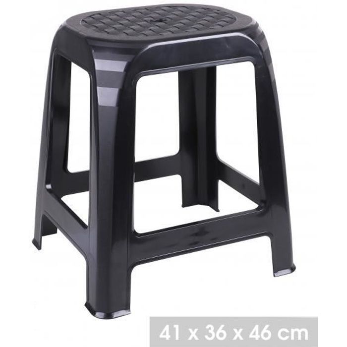 tabouret en plastique noir grand modèle chaise d’appoint escabeau marchepied – l.41 x l.36 x h.46 cm