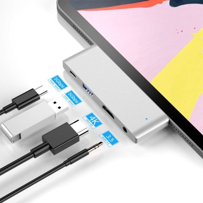 Hub USB-C vers HDMI 4K, Lecteur de Carte SD & Micro SD, 2 x USB