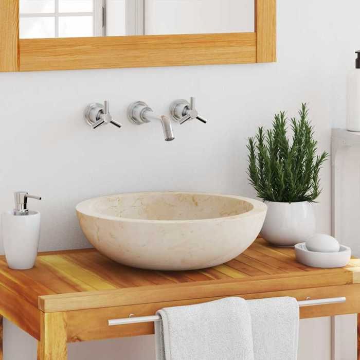 vidaXL Évier Crème Pierre Naturelle Lave Mains Lavabo Salle de Bain 142775 - vue 2