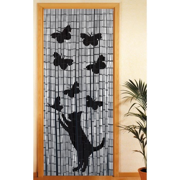 Rideau En Bambou Chat Et Papillon Motif Colore Cdiscount Maison