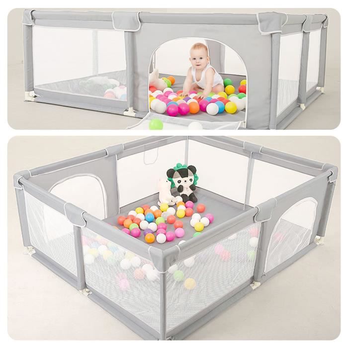 Willonin® Parc Bébé 1.5x1.5m pour bébé enfant 0-6ans, Barrière de protection pour jeux d'activités, Avec tapis et deux portes