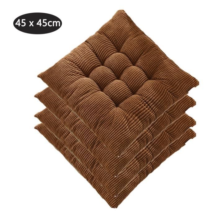 Lot De 2 Coussins De Chaise Carrés 40x40 Cm - Velours Côtelé Antidérapant Avec Attaches - Motif Damier Pour Cuisine, Jardin, Salon