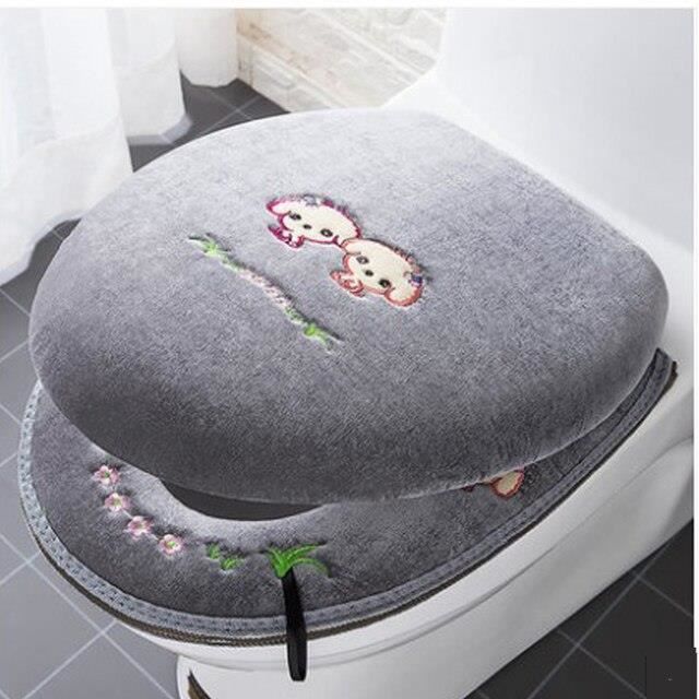 Housse Siège De Toilette En Tissu Chaud Et Doux - Couverture Abattant WC Gris, Confort Hivernal, Facile à Installer Et Laver