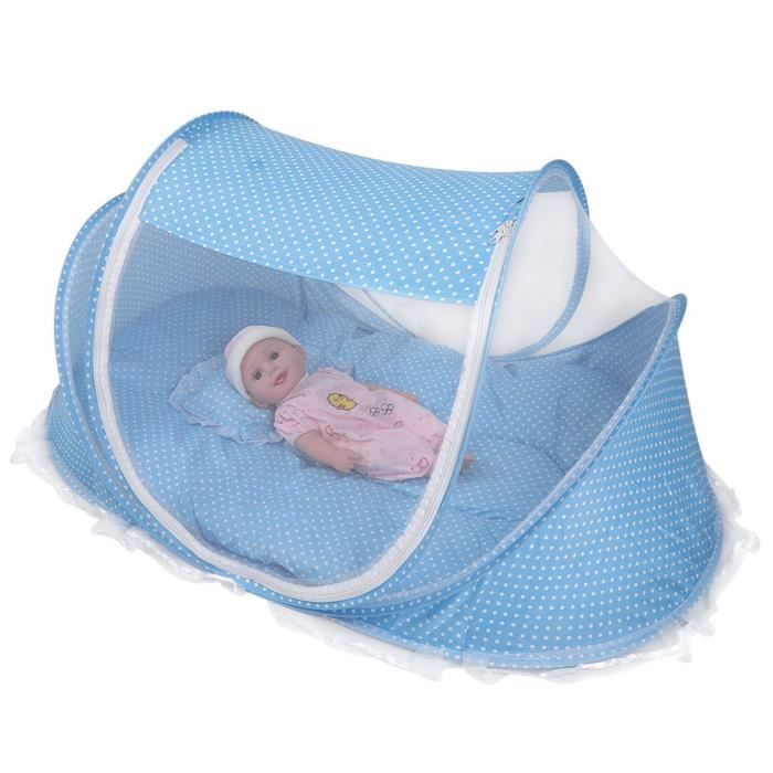 Tente de lit bébé Moustiquaire pliable portable anti-insecte berceau tente activité avec matelas oreiller