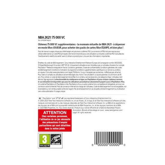 Dlc Vc Pour Nba 2k21 Code De Telechargement Ps4 A Telecharger Cdiscount