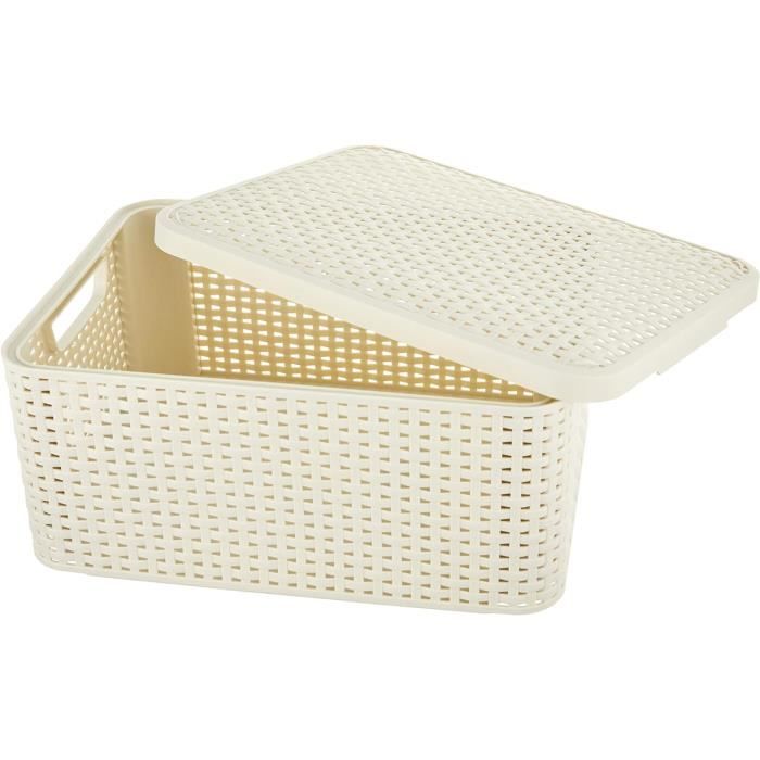 Chariot Curver Boîte de Rangement Style 18L - Aspect Rotin Texturé