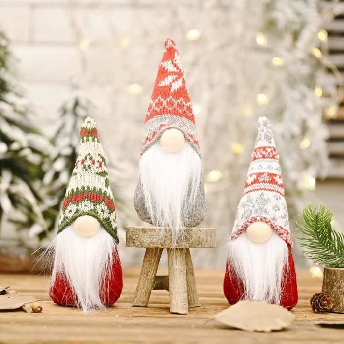 com-four® 3X lutins de Noël pour décorations de Noël, Figurines d'hiver  comme Objets de décoration, décorations de Table Mignonnes ou comme  décorations de Chambre (3 pièces - Gris Rouge Noir) : 