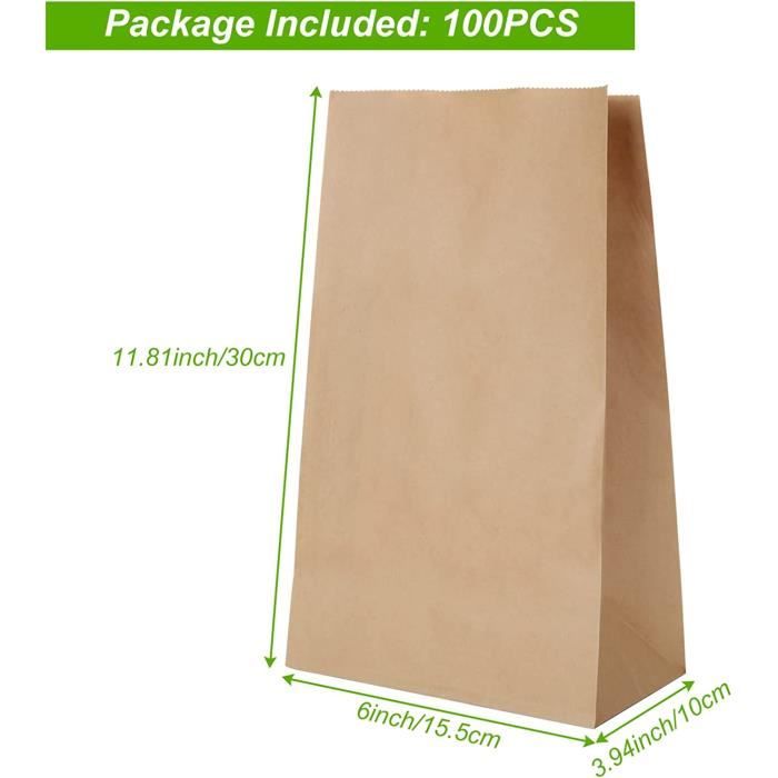 Lot de 100 sacs à sandwich en papier, 15,5 x 10 x 30 cm, sans poignée