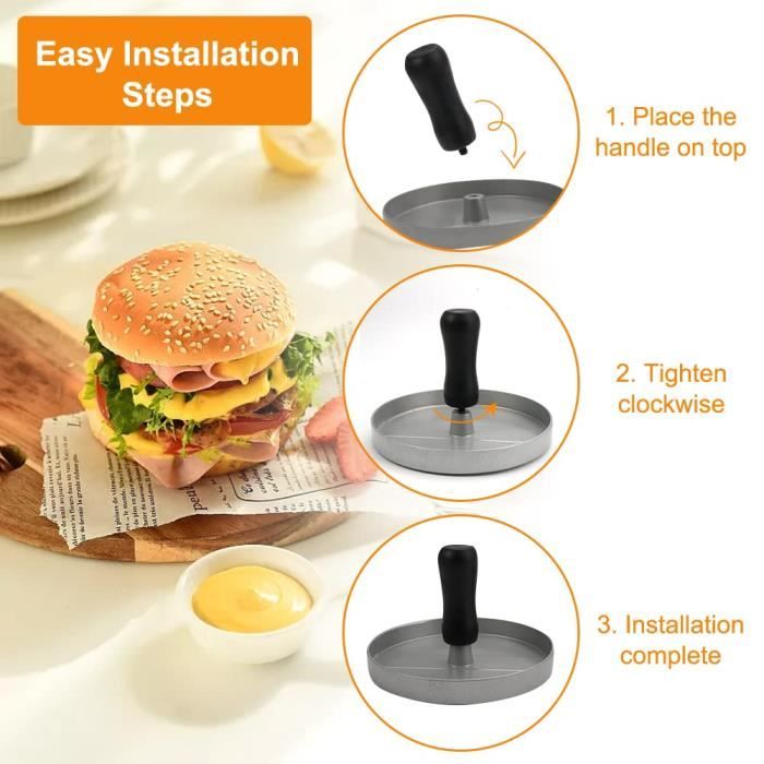 Presse à Hamburger Ronde Presse à Burger Navaris - Moule à Steak Haché Fonte Avec Poignée Bois Pour Smash Burger - Grill Cloche Plancha