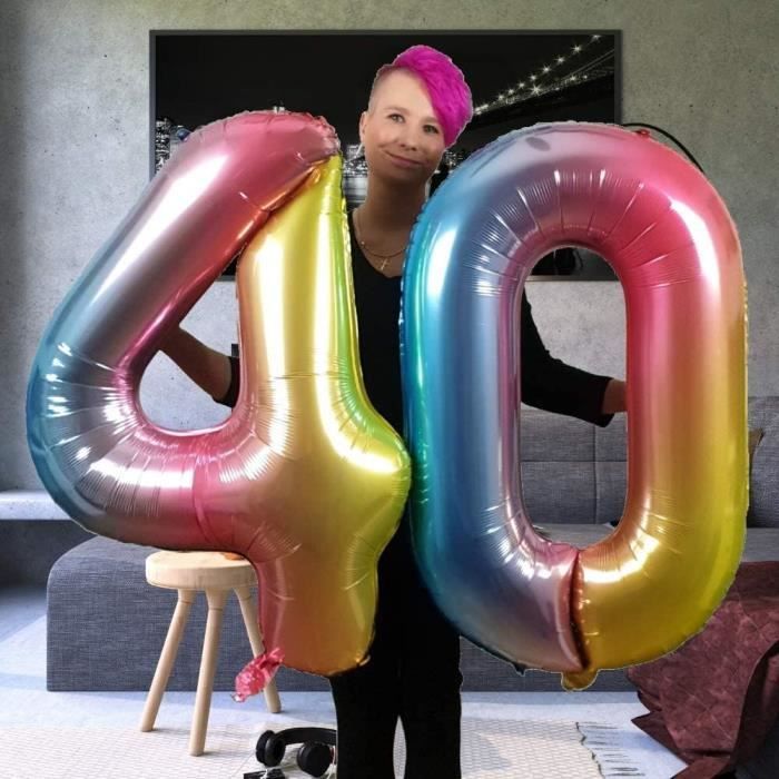 Ballon Chiffre 10 XXL Arc-en-ciel – Anniversaire, 90 Cm, Aluminium, Avec Paille De Gonflage, Réutilisable
