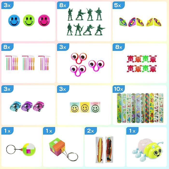 Lot 80 Cadeaux Anniversaire Enfants Aquota - Bracelets, Balles, Tatouages - Sacs Kraft Inclus