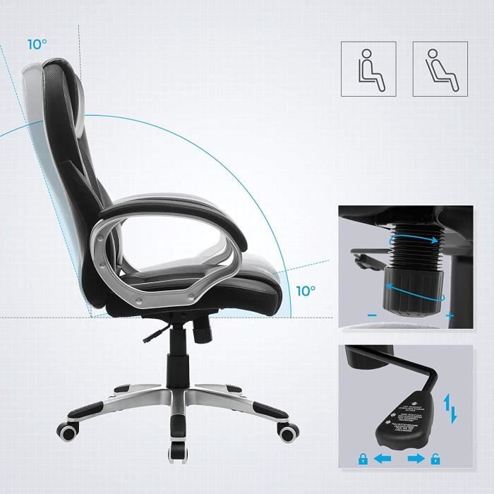 Chaise Gaming SONGMICS - Ergonomique Réglable, Dossier Haut, Accoudoirs, 150kg