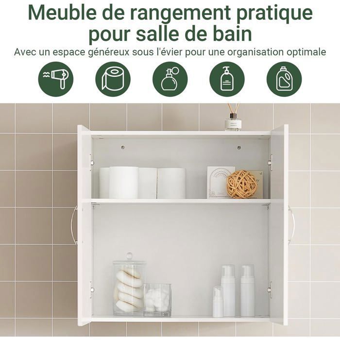 Armoire de toilette bloc-miroir SIENA largeur 80 cm blanc laqué | Leroy Merlin