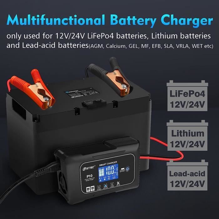 Chargeur de batterie de voiture htrc 12v-24v 15a chargeur de