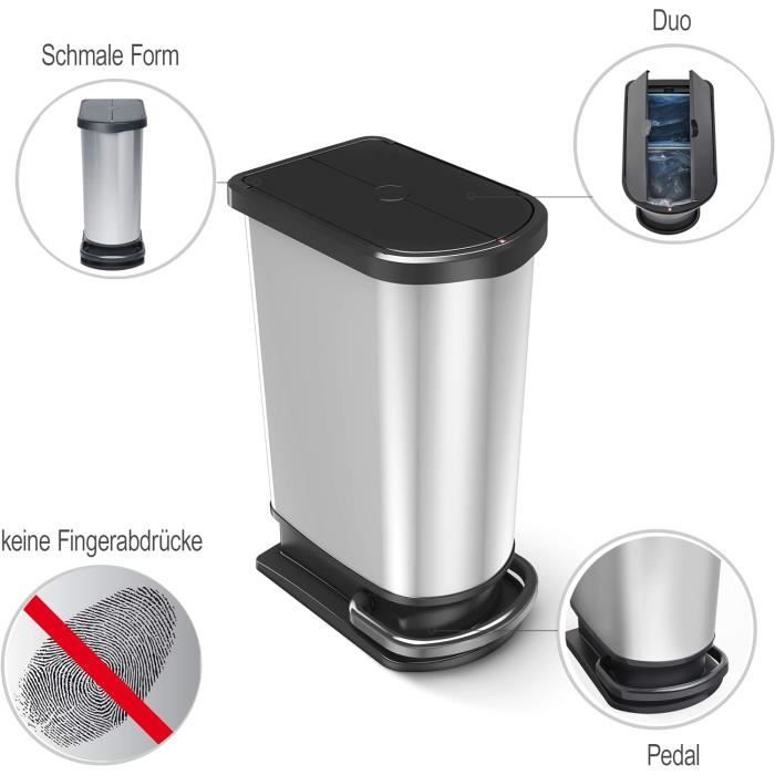 Rotho Paso Poubelle 30l avec pédale et couvercle, Plastique (PP) sans BPA, argenétallisé, 30l
