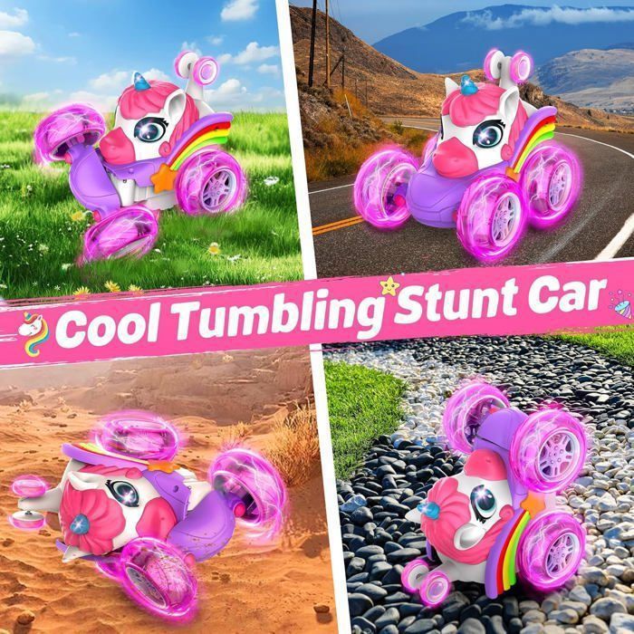 Voiture télécommandée licorne 4WD : Lumières LED, cascade 360