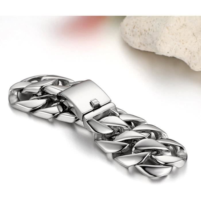 Bracelet Chaîne Gourmette Homme Acier Inoxydable – Large & Masculin, Plusieurs Finitions Au Choix