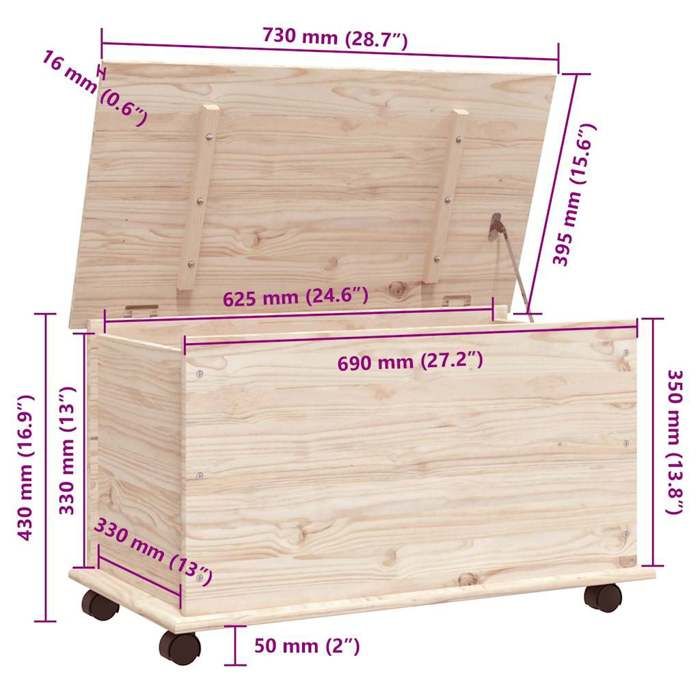 VidaXL Coffre de rangement à roulettes ALTA 73x39,5x44 cm bois de pin ...
