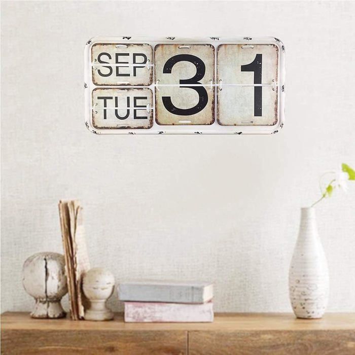 LELE LIFE Calendrier Perpétuel Métal Vintage - Bureau Réutilisable Noir