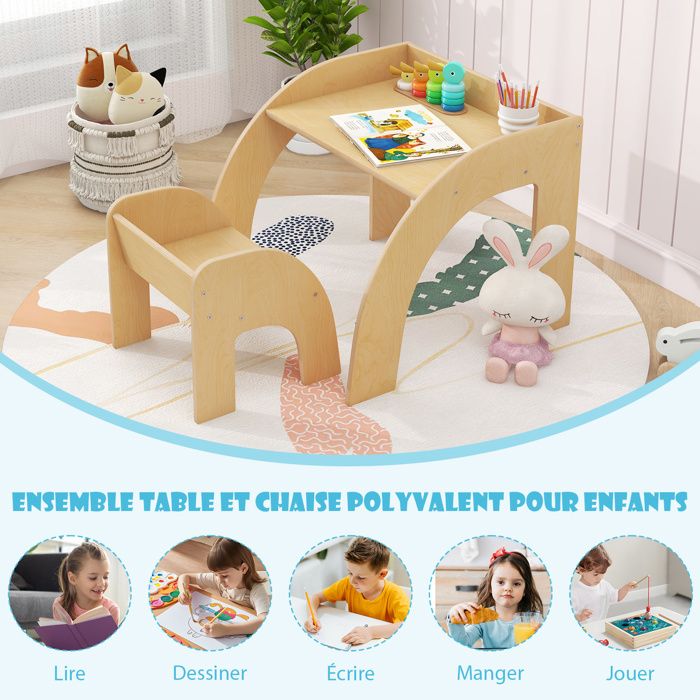 COSTWAY Table Enfant avec 2 Chaises, Bureau Enfant et Table dActivités
