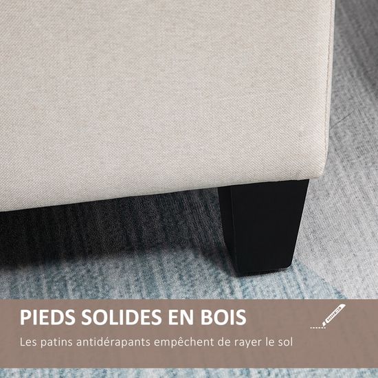 HOMCOM Coffre De Rangement, Tabouret Ovale, Banc De Rangement En Velours, Pieds En Bois D'hévéa, Pour La Chambre à Coucher, Entrée, Salon, Charge 120 Kg, 71 X 51,5 X 42 Cm, Beige