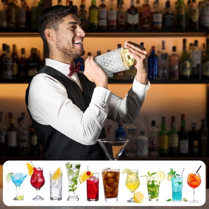 ZONADAH Shaker à Cocktail En Verre De 400 Ml - Mélangeur De Boisson - Ensemble De Barman - Passoire - Outil De Bar à Martini - Shaker Pour La Maison, Le Mariage