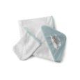 TANUKI - Sortie de bain bébé 100% coton 75x75cm + gant de toilette  thème "COUNTING SHEEPS" bleus-0