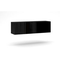 Meuble TV suspendu VIVO - 140 cm - noir/noir brillant - style moderne
