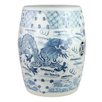 Tabouret de jardin en céramique - Fine Asianliving - Dragon bleu blanc peint à la main - D33 x H 45 cm