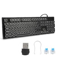 AYNEFY Clavier à touches rondes Clavier Mécanique de Jeu Filaire Rétro avec 104 Touches Lumière Mixte Design Ergonomique(Noir )