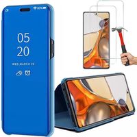 Coque Bleu pour Xiaomi 11T - 11T Pro + 2 Verres Trempés. Coque Effet Miroir Protection Anti-Rayures