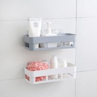 HEN--tagère de rangement de salle de bain Panier de douche adhésif mural en plastique, étagère de rangement, meuble bac Blanc