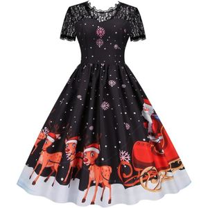 Robe De Noël Femme Vintage à Manches Longues - Col En V - Imprimé De Noël - Pour Soirées Et Fêtes