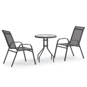 Ensemble table et chaise de jardin Ensemble de bistro de jardin 3 pcs Gris-S17664