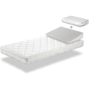 MATELAS BÉBÉ Pack matelas Caramel 60x120 cm H 11cm + plan incliné 15°+ Protège matelas 60x120 cm.Déhoussable et lavable.Noyau en mousse perforée