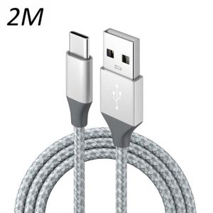 CÂBLE TÉLÉPHONE Cable Nylon Tressé Argent Type USB-C 2M pour Samsu